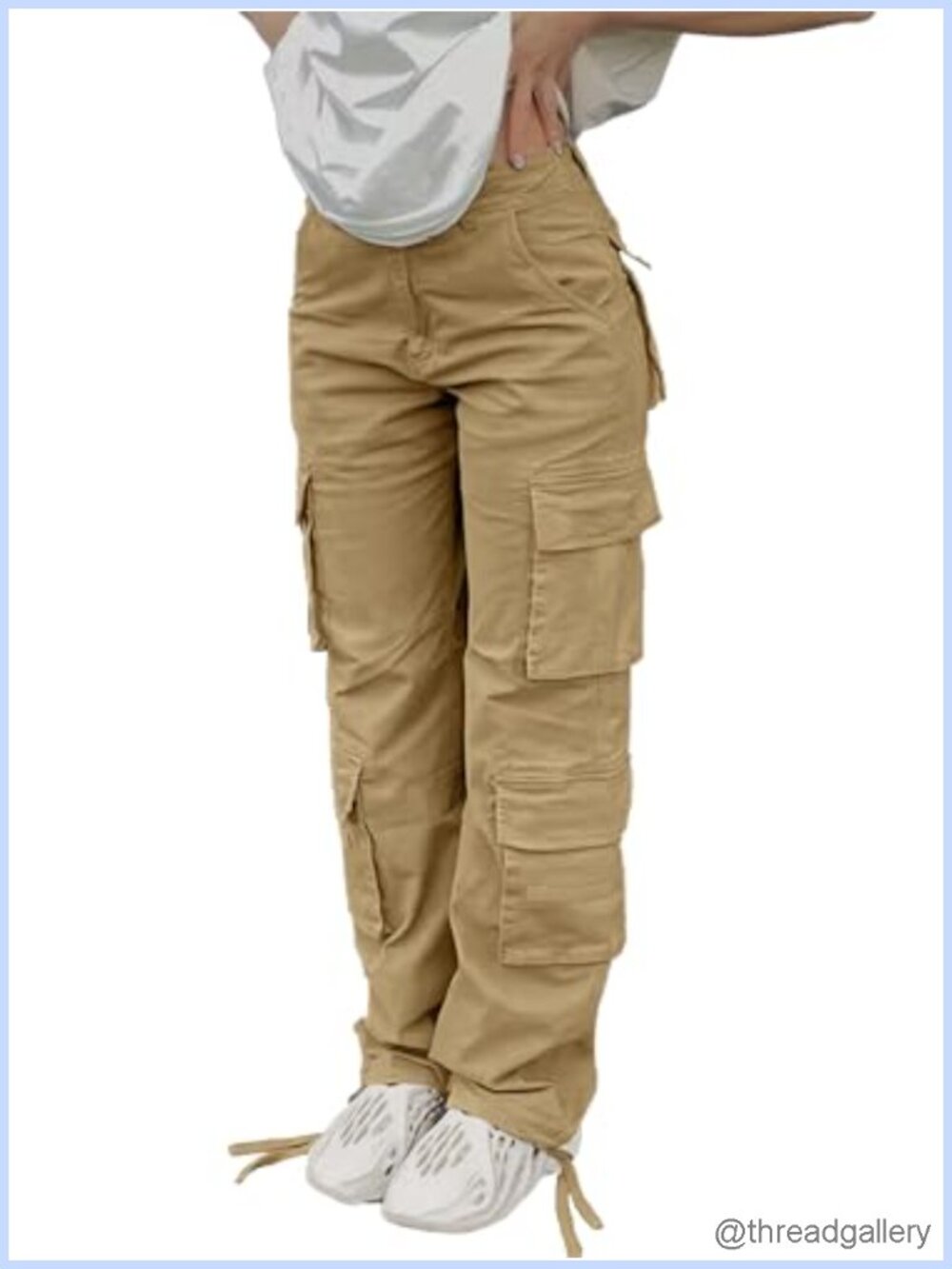 Cargo Pants High Waisted Baggy Straight Wide Leg Viscose Streetwear